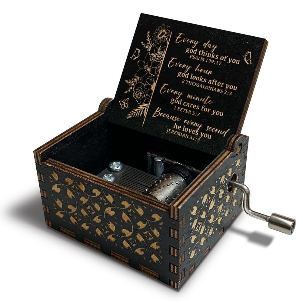 8797 Christian Gifts , Antique Engraved Scripture Music Boxes, Spiritual